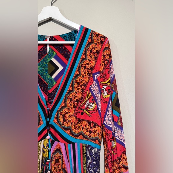 FREE PEOPLE MAXI DRESS WOMEN M Travel Vacation Boho Multicolor Button - Picture 4 of 16